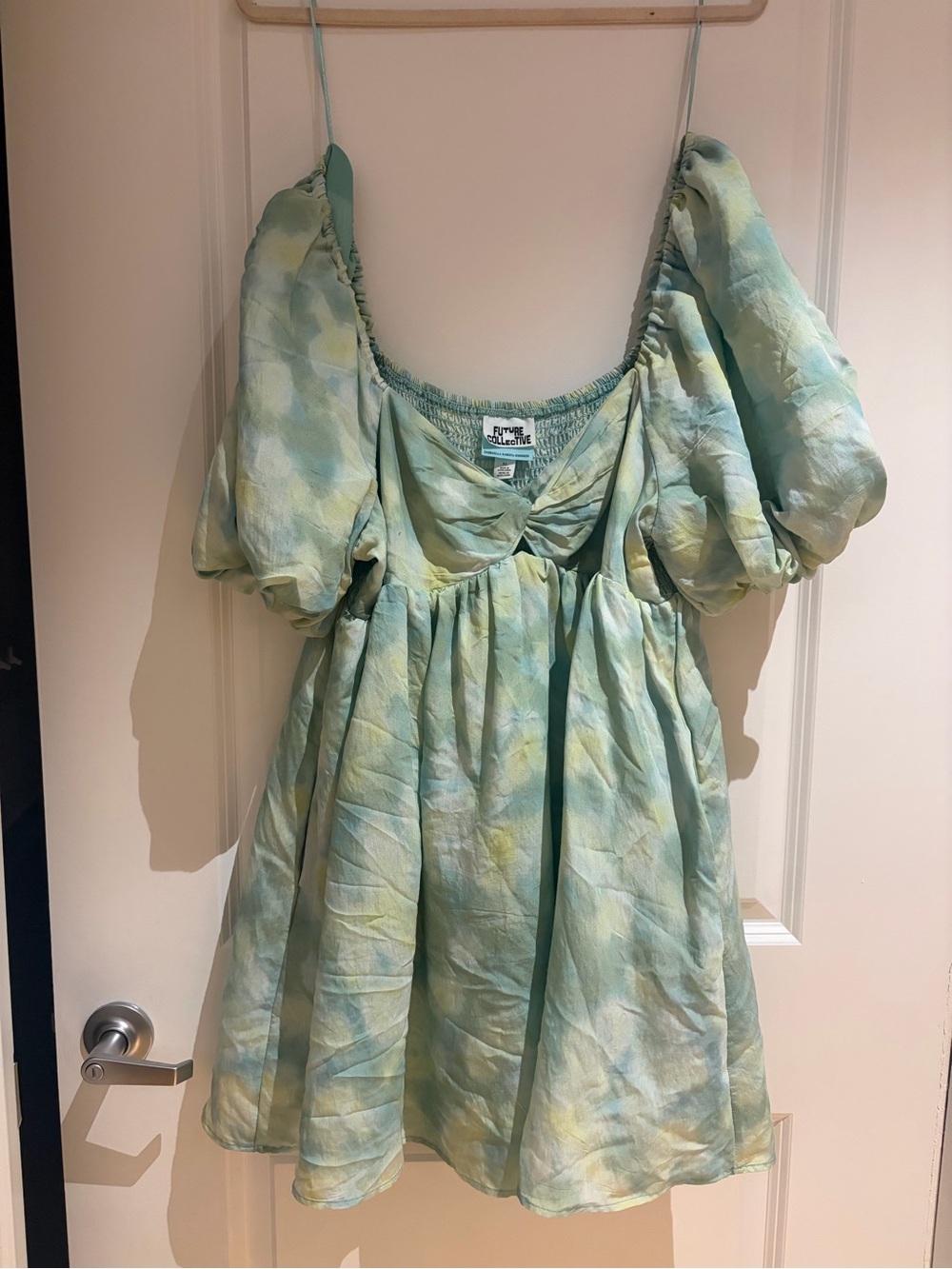 Future Collective Puff Sleeve Mini Dress in Mint Green